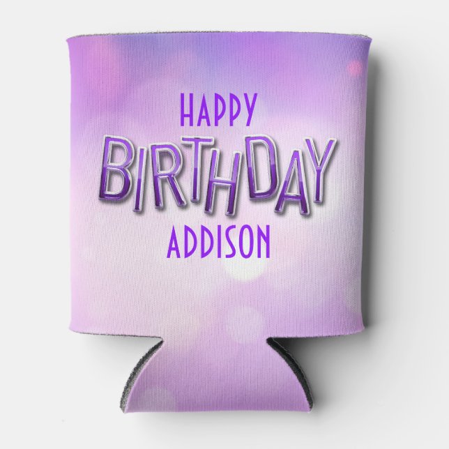 Purple Pink Bokeh Birthday Can Cooler (Front)