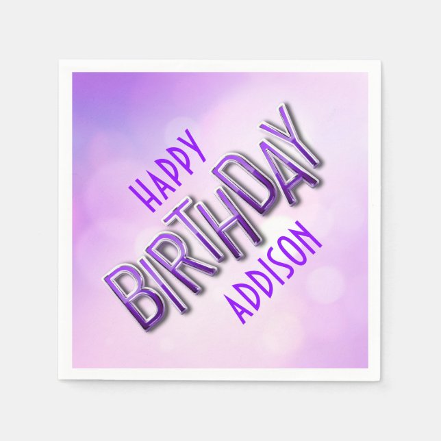 Purple Pink Bokeh Birthday Napkin (Front)