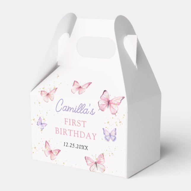 Purple Pink Bow Butterfly Girl Birthday Party Favour Box (Front Side)