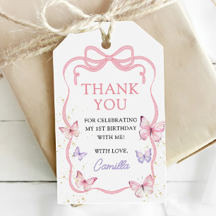 Purple Pink Bow Butterfly Girl Birthday Party Gift Tags