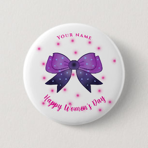 Purple & Pink bow Custom name Women's day 6 Cm Round Badge
