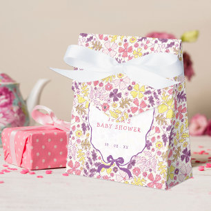 Purple Pink Bow Wildflowers Blooms Baby Shower Favour Box