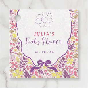 Purple Pink Bow Wildflowers Blooms Baby Shower Favour Tags