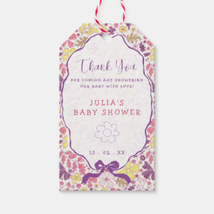 Purple Pink Bow Wildflowers Blooms Baby Shower Gift Tags