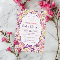 Purple Pink Bow Wildflowers Blooms Baby Shower