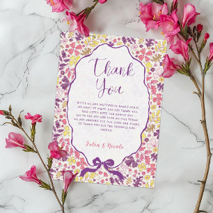 Purple Pink Bow Wildflowers Blooms Baby Shower Invitation