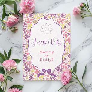 Purple Pink Bow Wildflowers Blooms Baby Shower Invitation