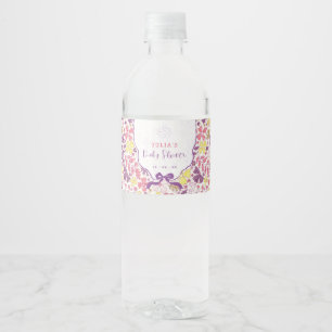 Purple Pink Bow Wildflowers Blooms Baby Shower Water Bottle Label