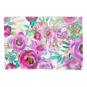 Purple Pink Bright Colourful Chic Modern Floral Pillowcase