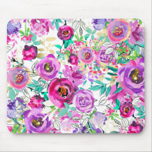 Purple Pink Bright Modern Floral Shabby Chic Mouse Mat
