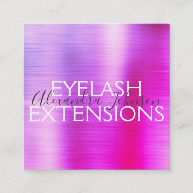 Purple Pink Brushed Metal Eyelash Extensions Square Business Card (Front)