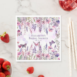 Purple Pink Butterflies and Wildflowers Floral Napkin