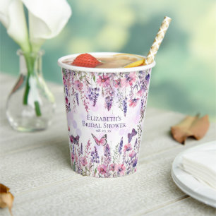 Purple Pink Butterflies and Wildflowers Floral Paper Cups