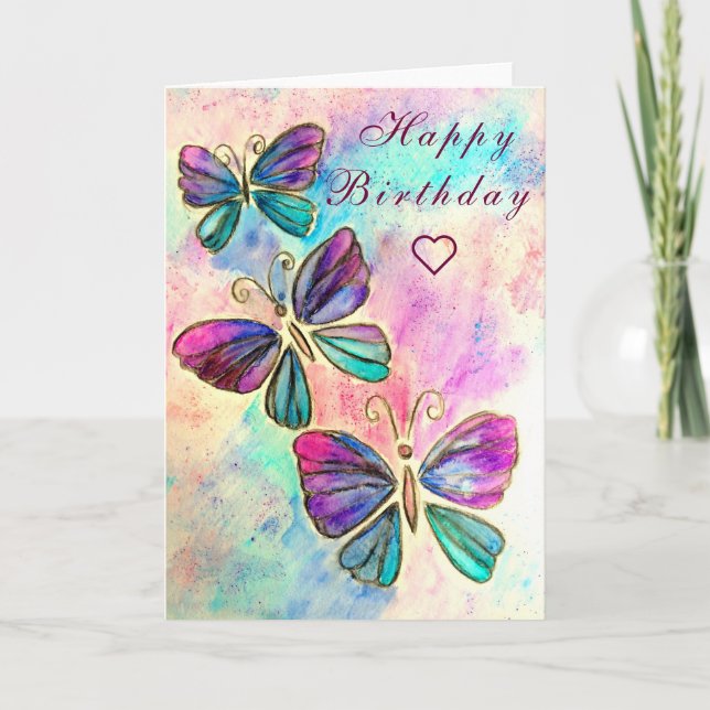 Purple Pink Butterflies Birthday Card (Front)