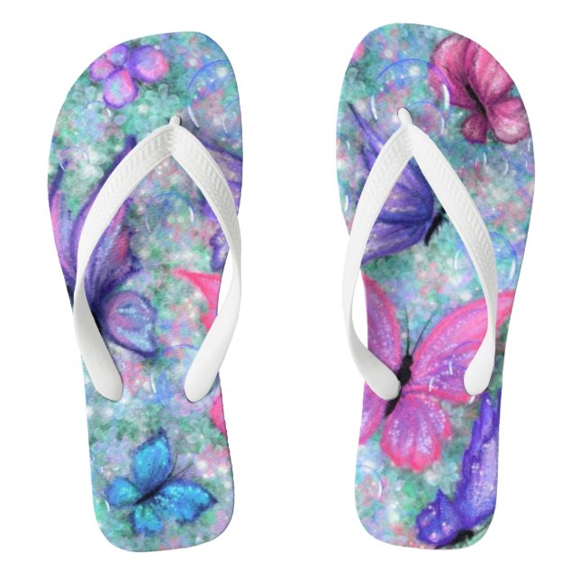 Purple Pink Butterflies Flip Flops (Footbed)