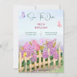 Purple Pink butterflies Garden wedding Save The Date