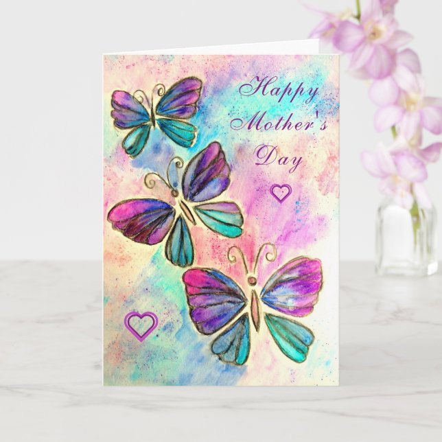 Purple Pink Butterflies Hearts Mother's Day card (Orchid)