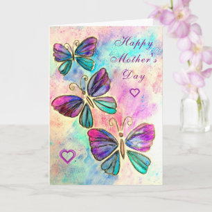 Purple Pink Butterflies Hearts Mother's Day card