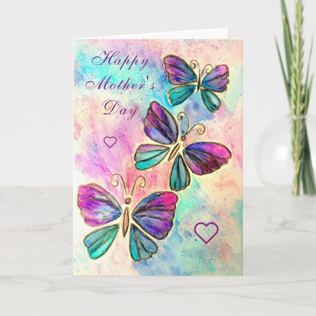 Purple Pink Butterflies Mother's Day Card (Front)
