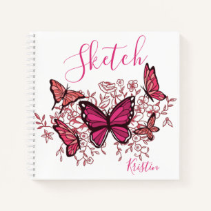 Purple Pink Butterflies With Name Sketchbook Notebook