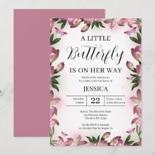Purple Pink Butterfly Baby Girl Baby Shower Invitation