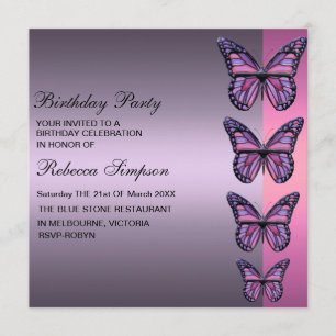 Purple & Pink Butterfly Birthday Invitation
