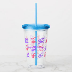 Purple pink butterfly doodle pattern add name text acrylic tumbler