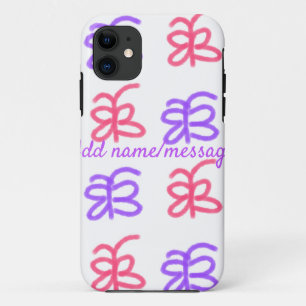 Purple pink butterfly doodle pattern add name text iPhone 11 case