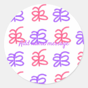 Purple pink butterfly doodle pattern add name text classic round sticker