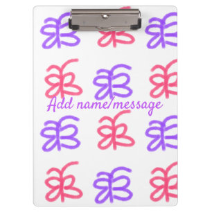 Purple pink butterfly doodle pattern add name text clipboard