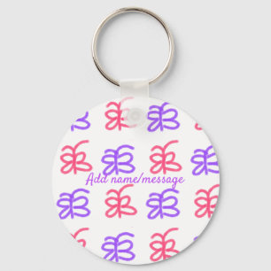 Purple pink butterfly doodle pattern add name text key ring