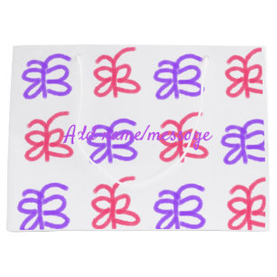 Purple pink butterfly doodle pattern add name text large gift bag