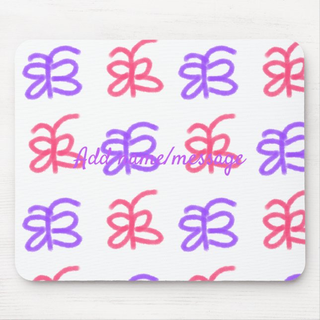 Purple pink butterfly doodle pattern add name text mouse mat (Front)