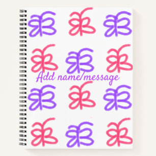 Purple pink butterfly doodle pattern add name text notebook