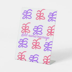 Purple pink butterfly doodle pattern add name text pedestal sign