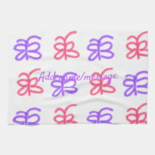Purple pink butterfly doodle pattern add name text tea towel