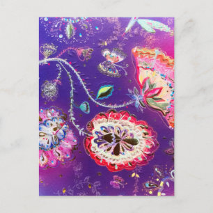 Purple Pink Butterfly Floral Garden Postcard