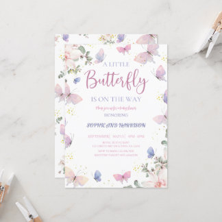 Purple Pink  Butterfly Is On The Way Baby Shower Invitation
