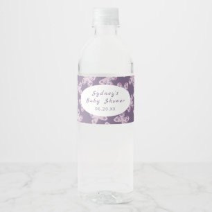 Purple Pink Butterfly Pattern Personalised Water Bottle Label