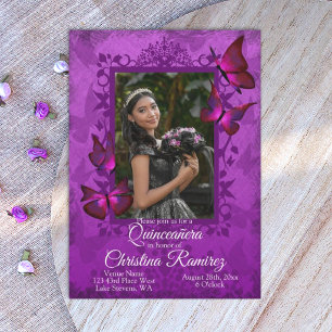 Purple, Pink Butterfly Quinceanera Invitation