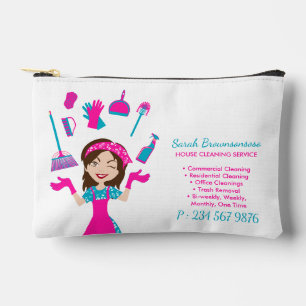 Purple Pink Cartoon House Cleaning Service Accessory Pouch