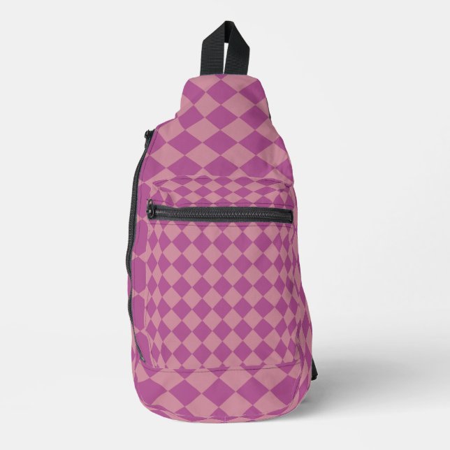 Purple Pink Checker Diamond Pattern Sling Bag (Front)