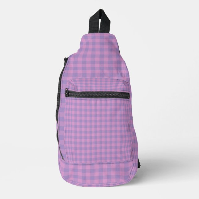 Purple Pink Checkerboard Pattern Sling Bag (Front)