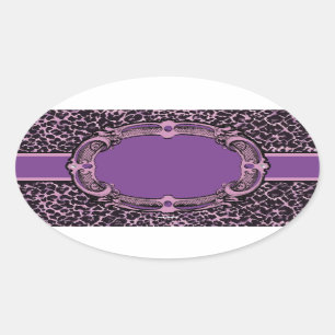 Purple Pink Cheetah Print Oval Sticker