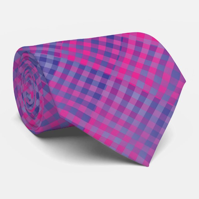 Purple Pink Chequered Abstract Pattern Tie (Rolled)