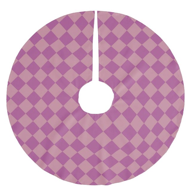 Purple Pink Chequered Diamond Pattern Brushed Polyester Tree Skirt (Front)