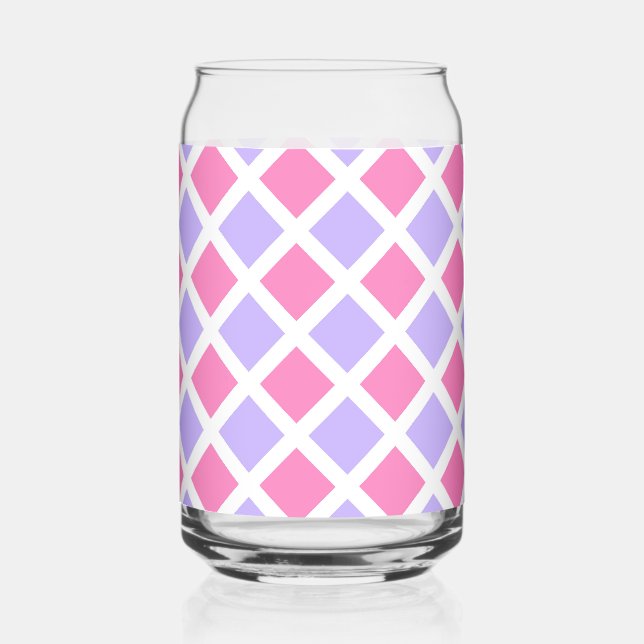 Purple Pink Chequered Diamond Pattern Can Glass (Front)