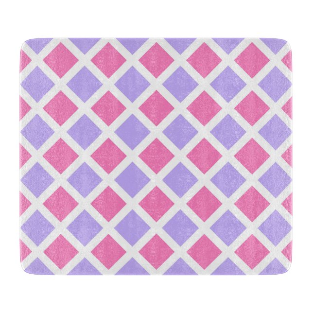 Purple Pink Chequered Diamond Pattern Cutting Board (Front)