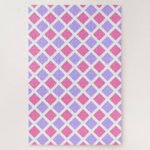 Purple Pink Chequered Diamond Pattern Jigsaw Puzzle