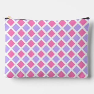 Purple Pink Chequered Diamond Pattern Large Accessory Pouch